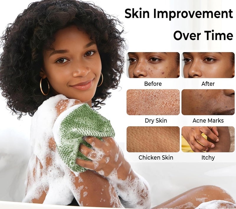 RelaxScene African Net Sponge Authentic - 2 Pieces Exfoliating Body Scrubber Bath Sponge OliveGreen&Seawave - Washcloth Back Scrub for Shower Body Exfoliator - Face & Skin Care Bathroom Essentials for Women - Image 2